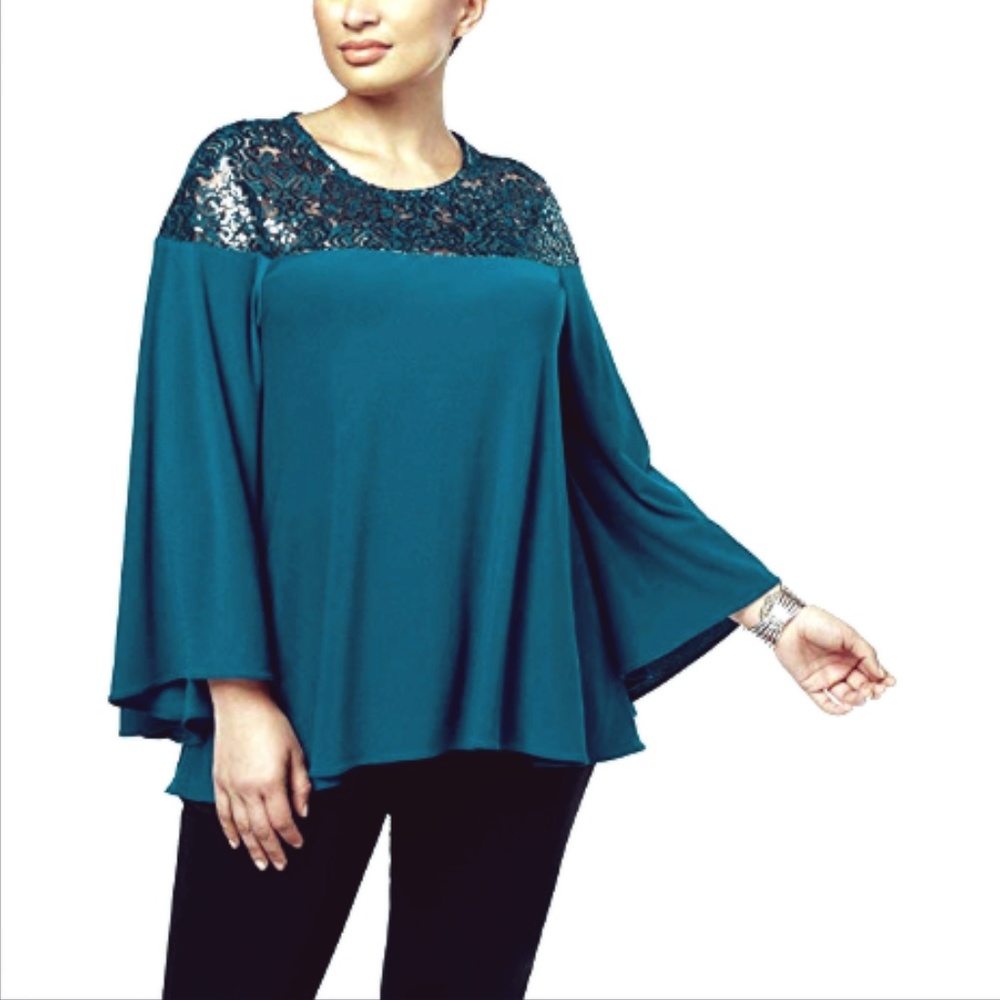 Alfani Macy's Plus size Sequins A-line Blouse Teal - Picture 1 of 4